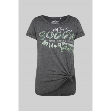 Soccx Ausbrenner-Shirt mit Knotensaum und Print in grau / schwarz